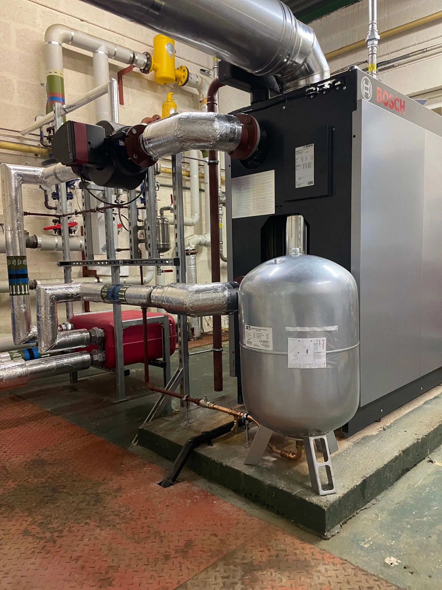Gas boiler in plant room